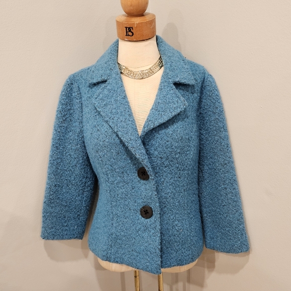 CABI STYLISH HEATHERED TEAL BOUCLE JACKET - Picture 1 of 8